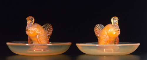 Appraisal: R LALIQUE Pair of ashtrays Dindon butterscotch c M p