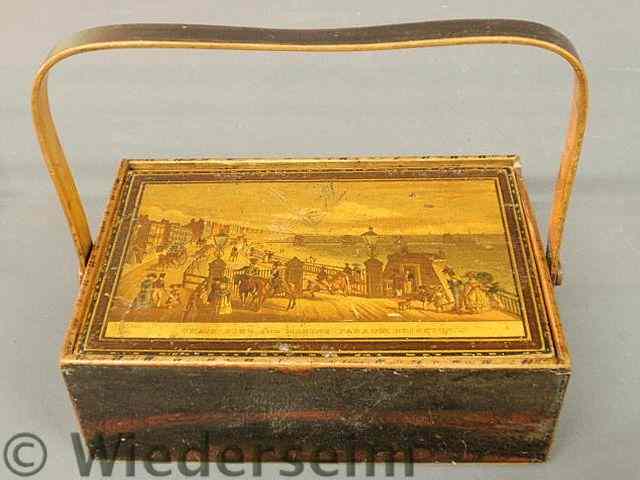 Appraisal: English wood sewing box early th c with a printed