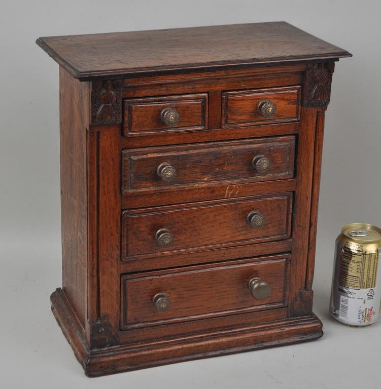 Appraisal: th C Miniature Oak Chippendale Chest two short over three