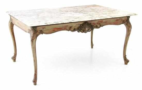 Appraisal: Louis XV style painted marbletop table rectangular breche violette marble