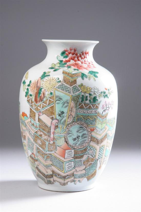 Appraisal: CHINESE FAMILLE ROSE PORCELAIN VASE Tongzhi mark Flower-filled vase decoration