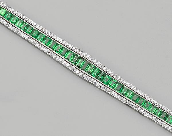 Appraisal: A tsavorite diamond and eighteen karat white gold bracelet of