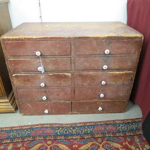 Appraisal: Antique Red Painted Country Cabinet drawers porcelain pulls x x