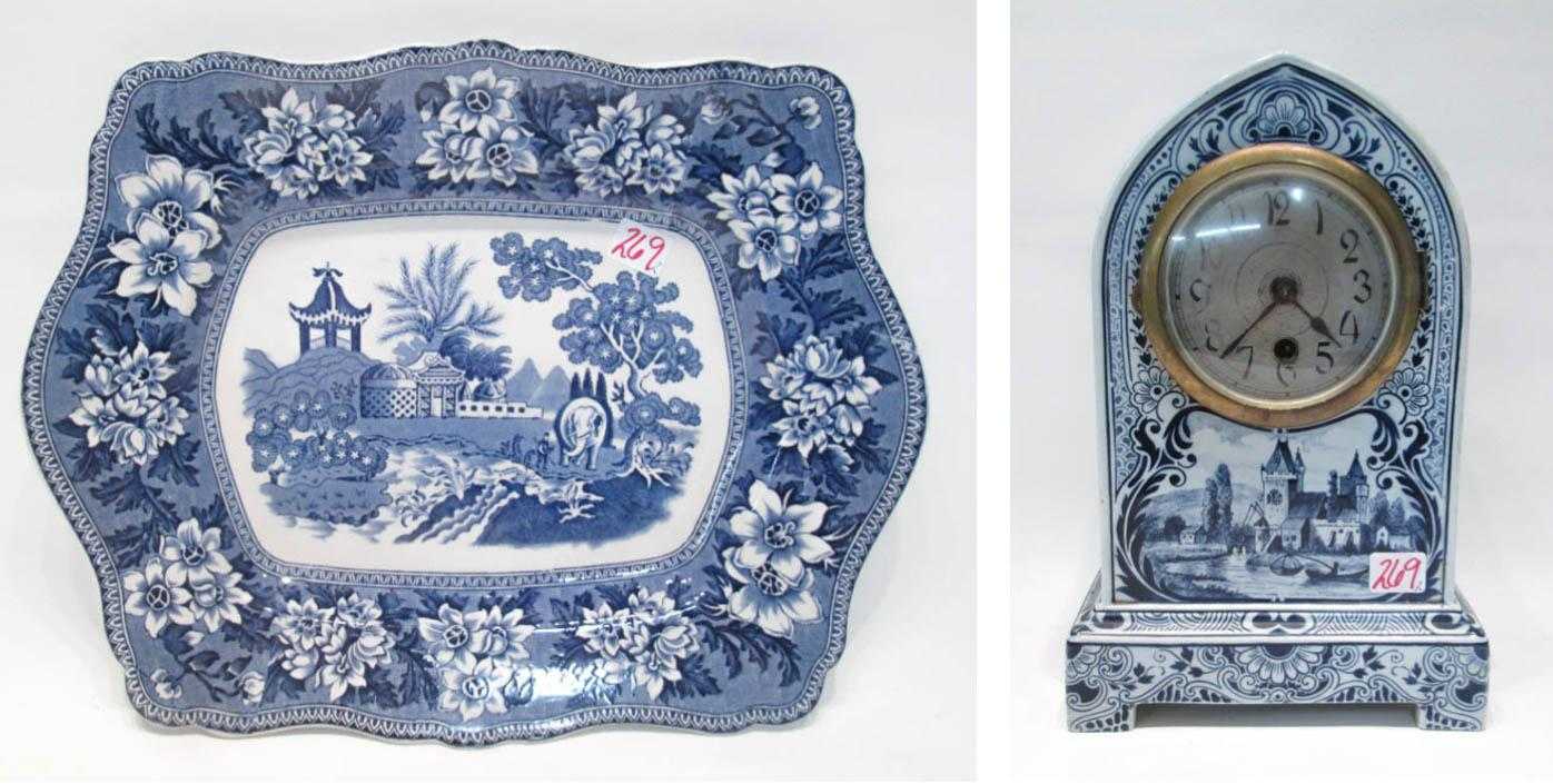 Appraisal: FLOW BLUE CHINA CLOCK AND PLATTER the clock with time