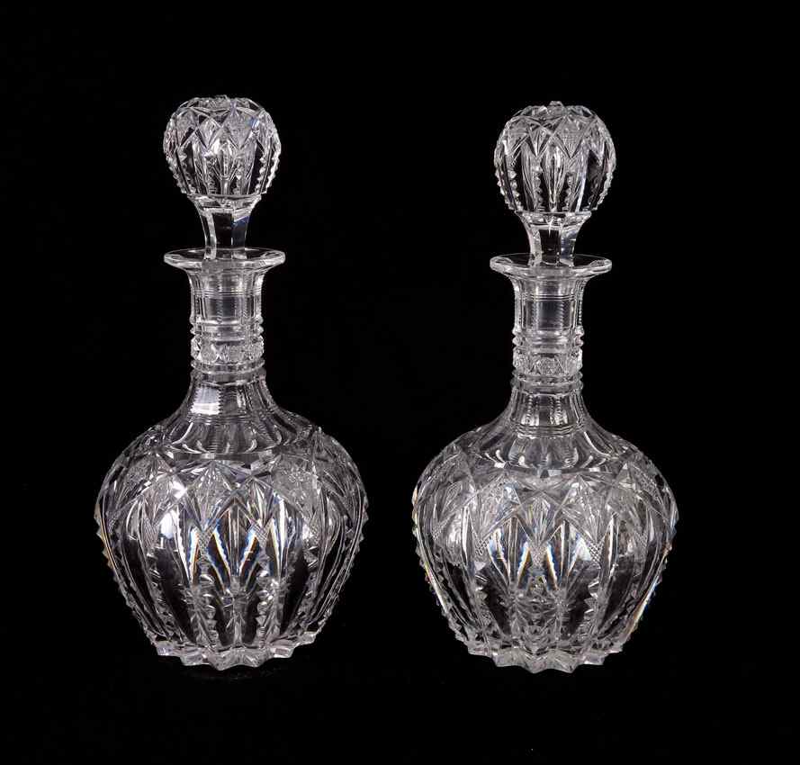 Appraisal: PAIR AMERICAN BRILLIANT CUT GLASS DECANTERS Fine deeply cut glass