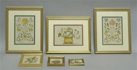 Appraisal: GROUP OF SIX SMALL DECORATIVE WORKS Framed 'Bouquet of Flowers'