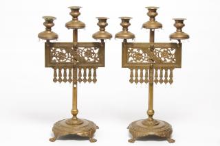 Appraisal: Aesthetic Movement Arts Crafts Moorish- and Eastlake-style bronzed three-light candelabra