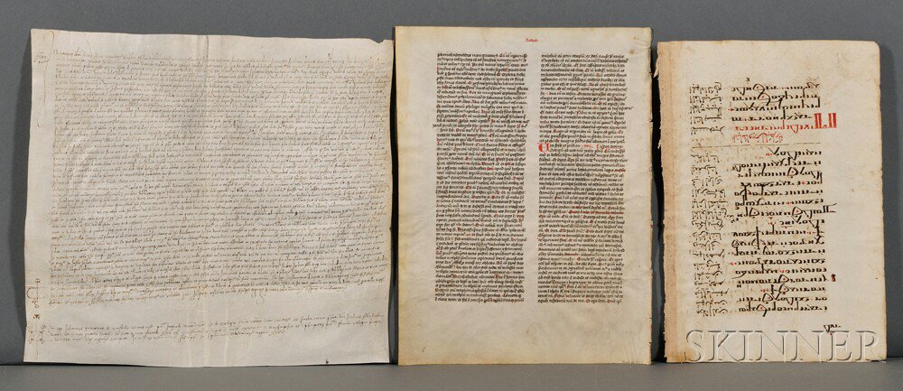 Appraisal: Manuscript Leaves and Documents Six early leaves and documents including