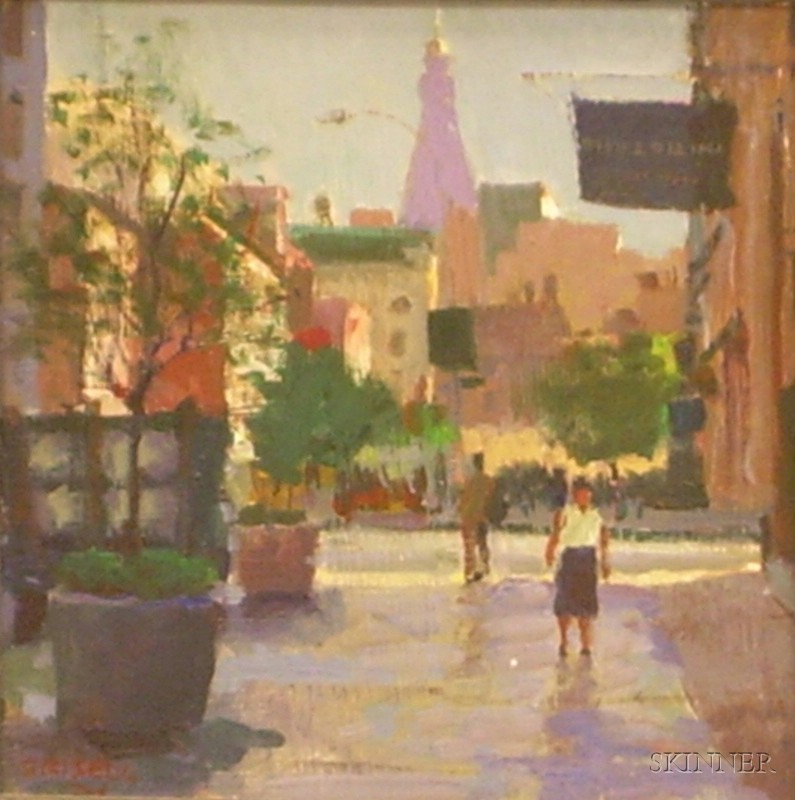 Appraisal: Framed Oil on Board View University Place Early Morning by