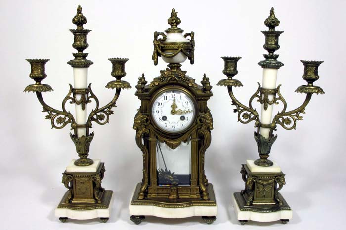 Appraisal: FRENCH H AND H THREE PIECE CLOCK SET The center