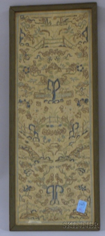 Appraisal: th Century Chinese Silk Embroidered Panel framed sight size x