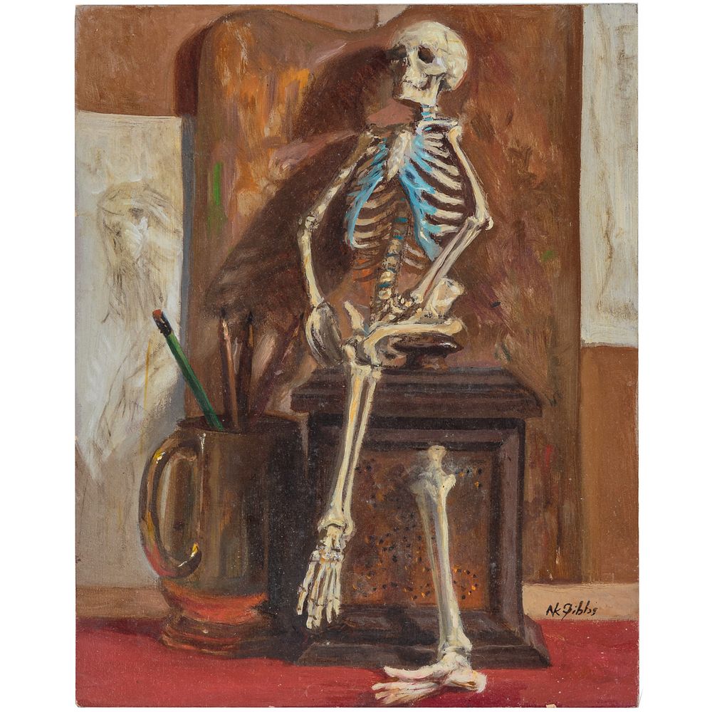 Appraisal: Nathaniel K Gibbs Skeleton in Studio oil American - Oil