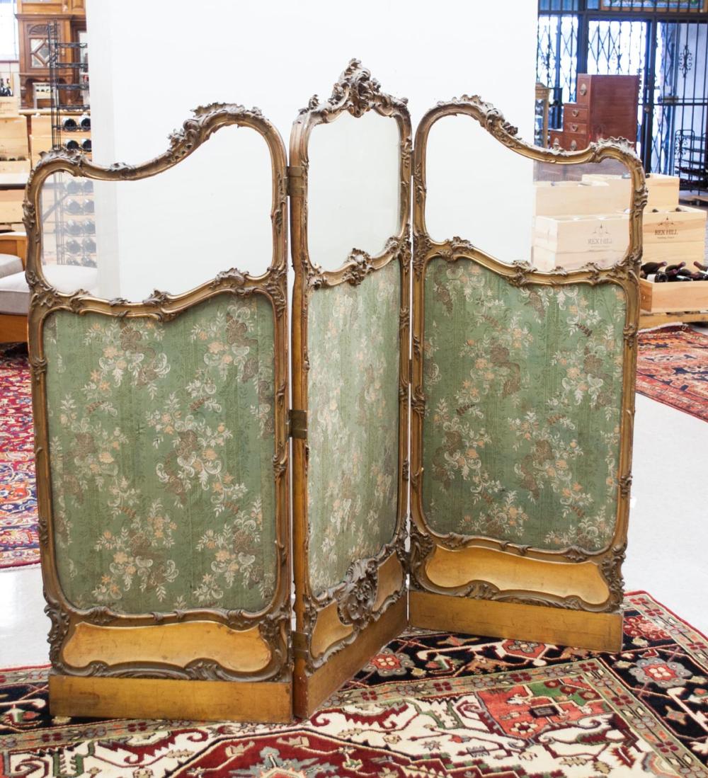 Appraisal: LOUIS XV STYLE THREE-PANEL FLOOR SCREEN French late th century