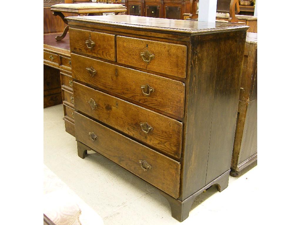 Appraisal: George III oak chest of drawers the moulded top over