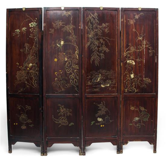 Appraisal: Sale Lot A Chinese Lacquered Four Panel Floor Screen late