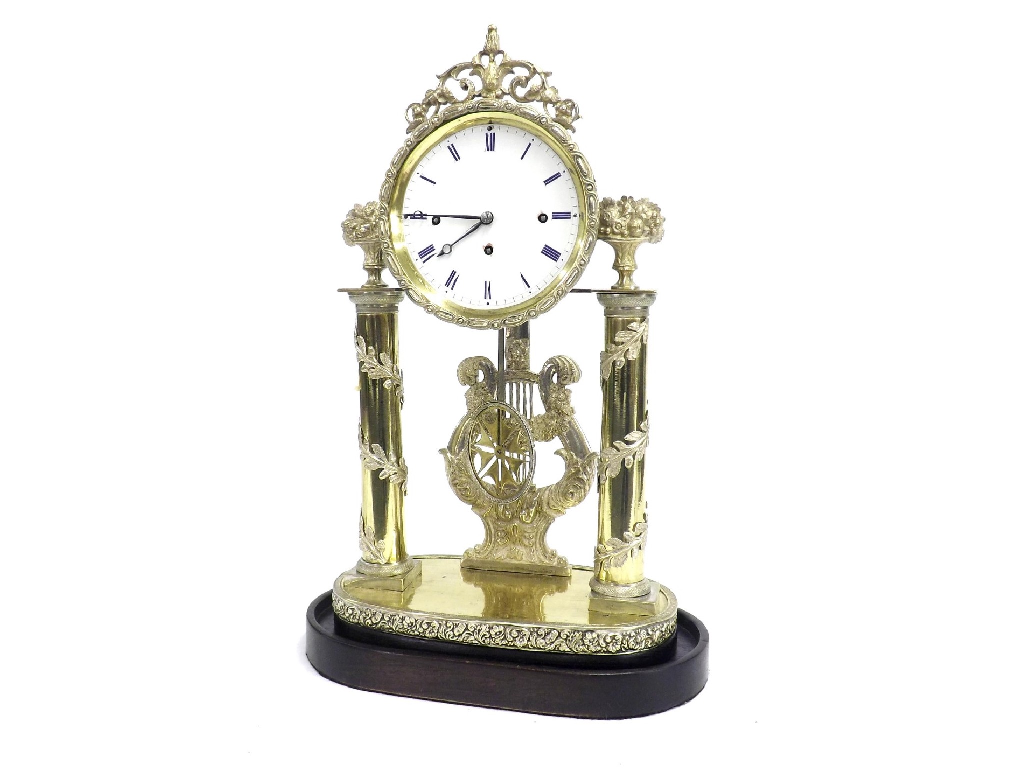 Appraisal: Austrian gilt and silvered metal three train pillar mantel clock