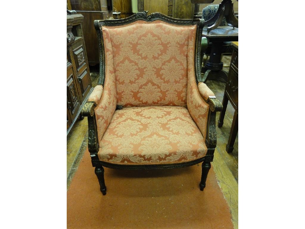 Appraisal: A French armchair with floral upholstered seat and back within