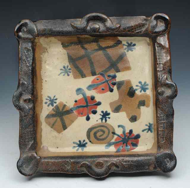 Appraisal: John Maltby British b A stoneware square dish painted with