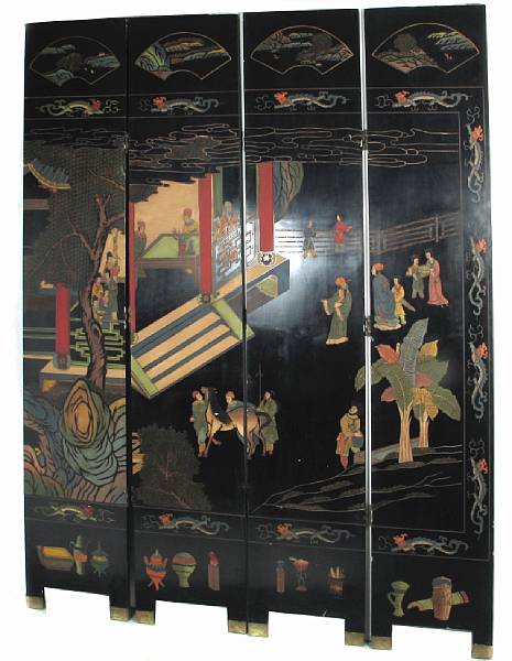 Appraisal: A Chinese coromandel eight fold floor screen some panels unhinged