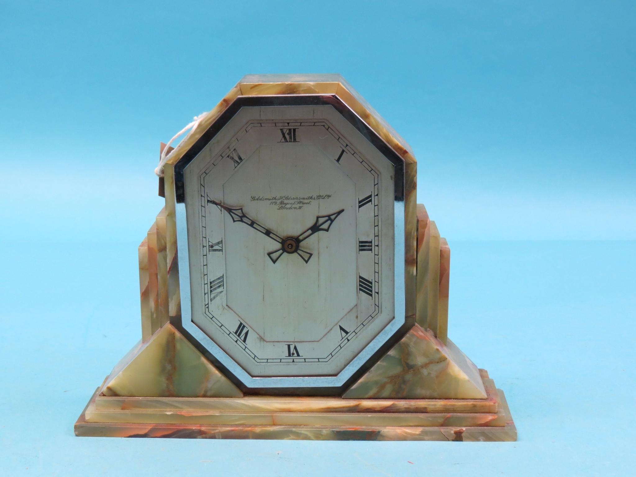 Appraisal: An Art Deco onyx mantel clock Goldsmiths Silversmiths Co Ltd