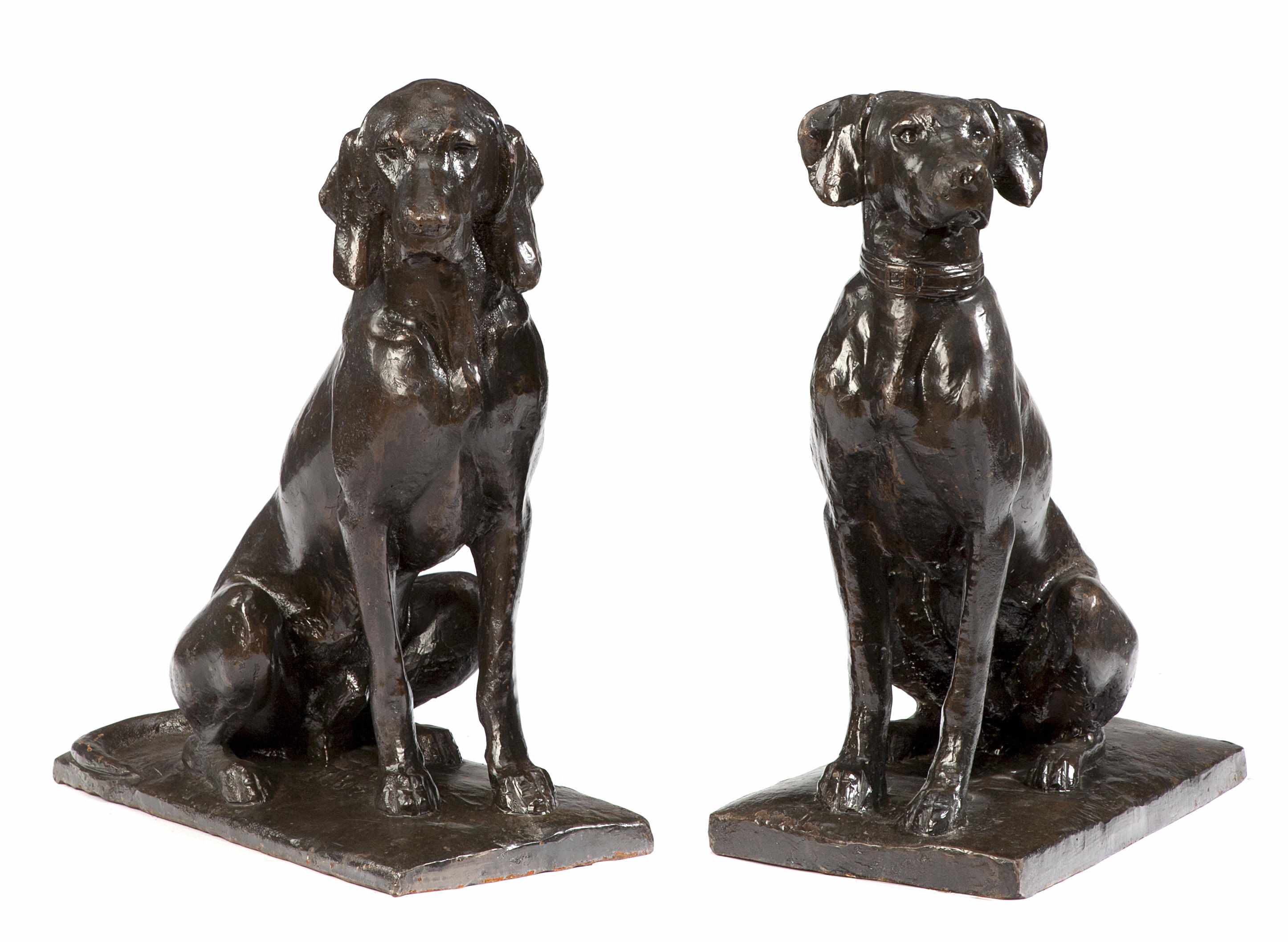 Appraisal: Two French cast iron models of seated hounds early th