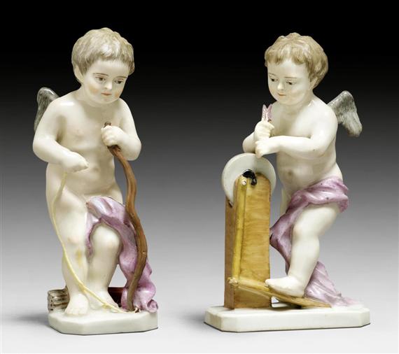 Appraisal: TWO PUTTI AS BOW STRINGER AND ARROW SHARPENER ZURICH MODEL