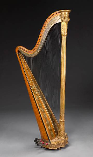 Appraisal: A parcel gilt gesso decorated satinwood concert harp first half