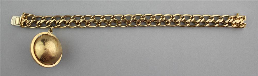 Appraisal: VINTAGE TIFFANY K YELLOW GOLD BRACELET WITH TIFFANY GLOBE CHARM