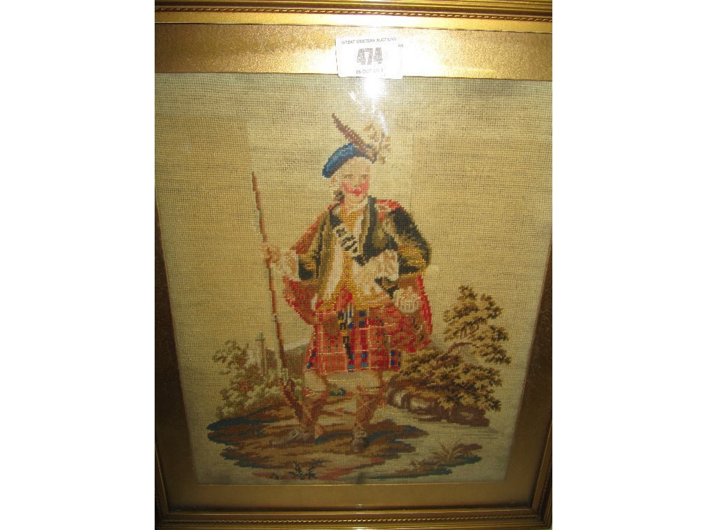 Appraisal: Framed embroidered picture of a Highlander