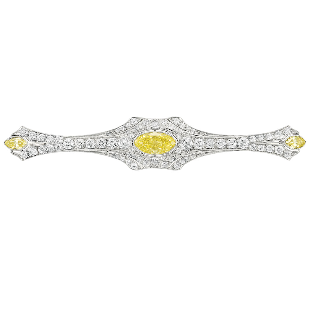 Appraisal: Edwardian Platinum Fancy Vivid Yellow and Fancy Intense Yellow Diamond