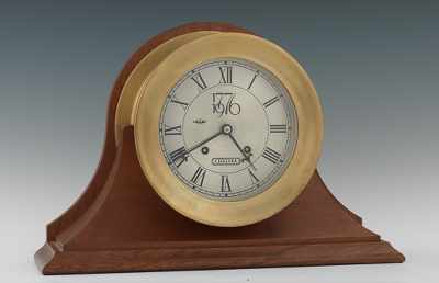 Appraisal: A Bicentennial Chelsea Mantel Clock Serial Brushed brass case apprx