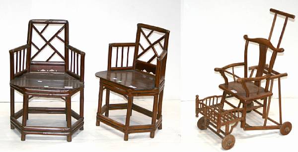 Appraisal: Two Chinese bamboo miniature armchairs Late Qing Republic Period The