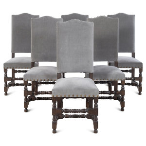 Appraisal: A Set of Six Contemporary Baroque Style Walnut Dining Chairs