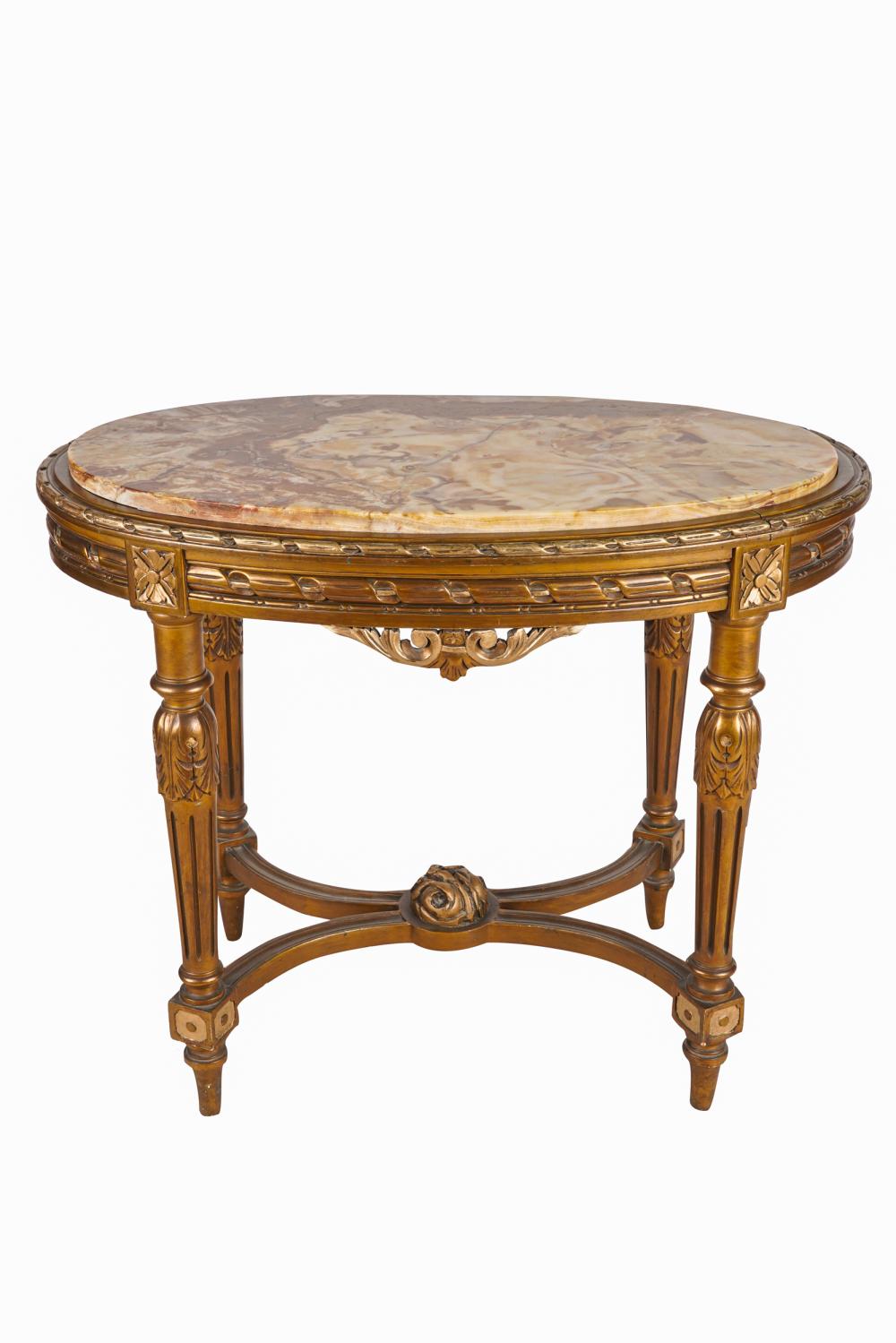 Appraisal: LOUIS XVI STYLE GILT ONYX TOP OCCASIONAL TALBECondition onyx top