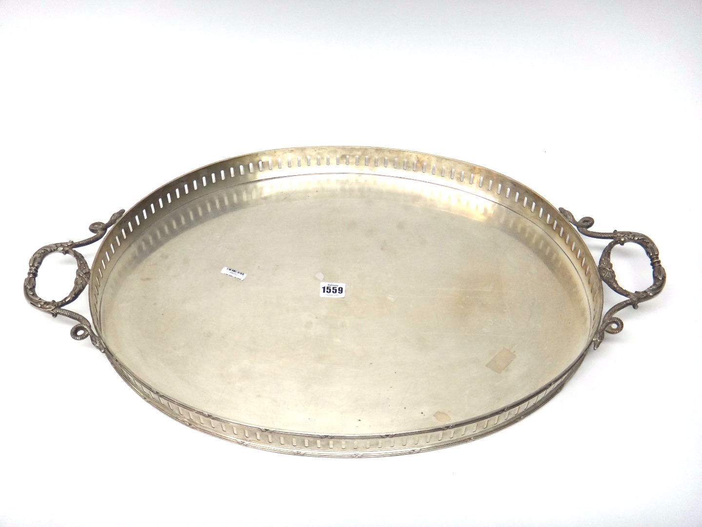 Appraisal: A large Italian sterling silver twin handled oval tray with