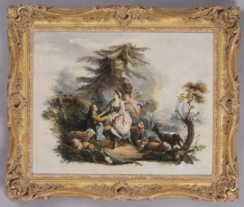 Appraisal: FOLLOWER OF FRANCOIS BOUCHER PASTORAL SCENE Oil on canvas Provenance