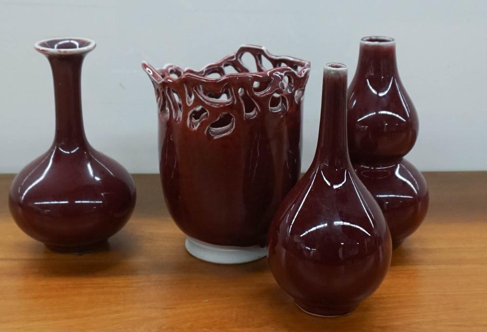 Appraisal: FOUR CHINESE RED GLAZED VASES H OF TALLEST IN CM