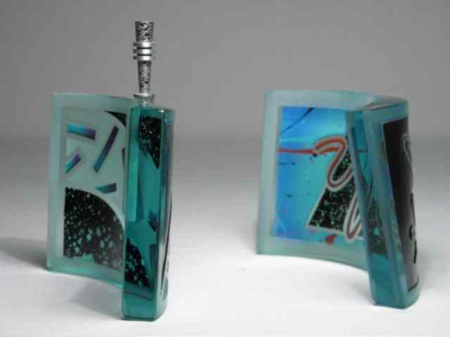 Appraisal: Two art glass cologne bottles by Irving Glass Design Both