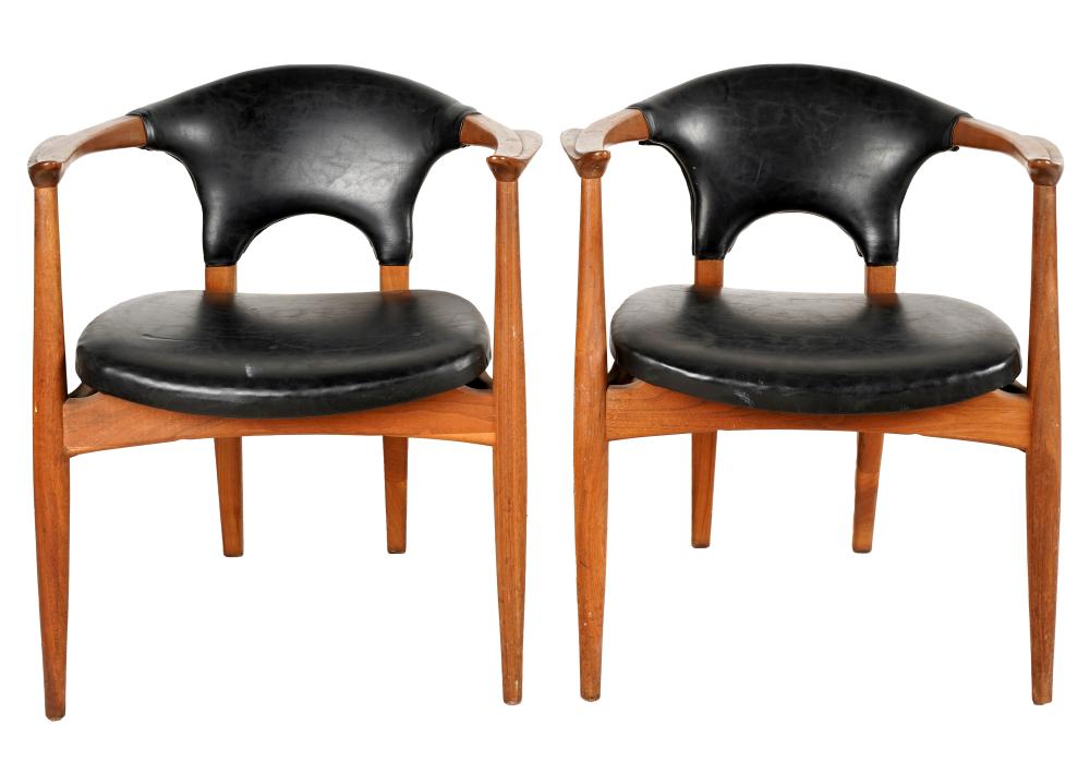 Appraisal: PAIR OF MID-CENTURY TEAK VINYL ARMCHAIRSunsigned inches wide inches deep