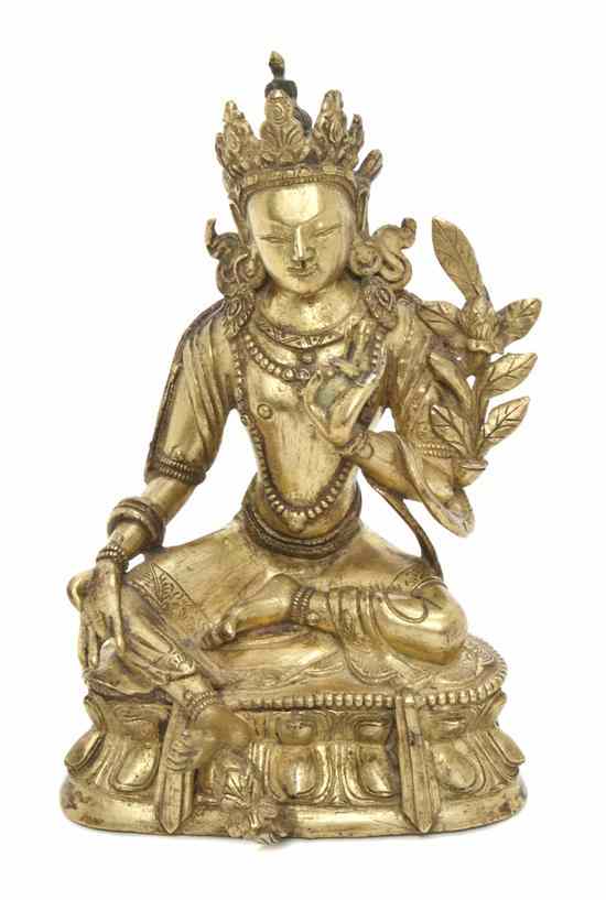 Appraisal: A Tibetan Gilt Bronze Figure of a Buddha the figure