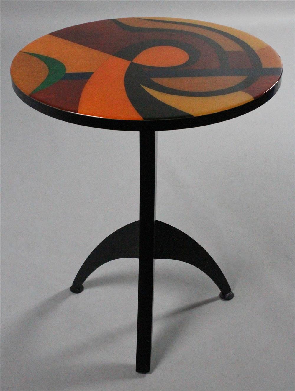 Appraisal: BESPOKE ROUND OCCASIONAL TABLE WITH MULTICOLORED ORGANIC DESIGNS LACQUERED WOOD