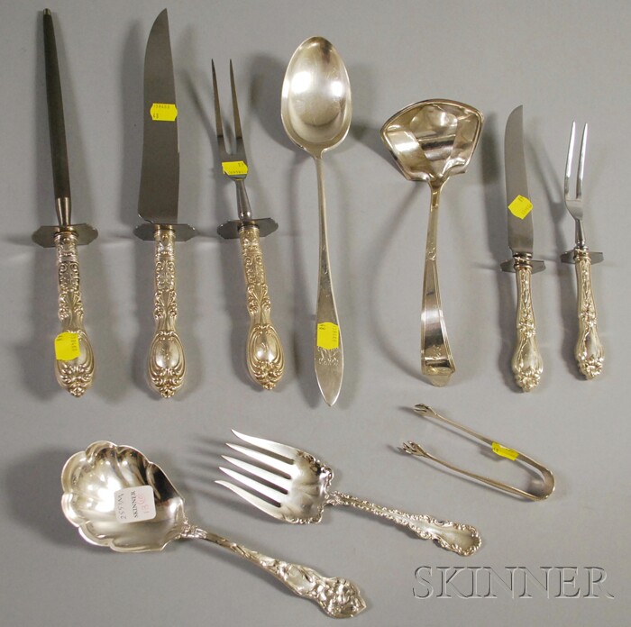 Appraisal: Ten Sterling Serving Items a Frank Whiting three-piece sterling-handled carving