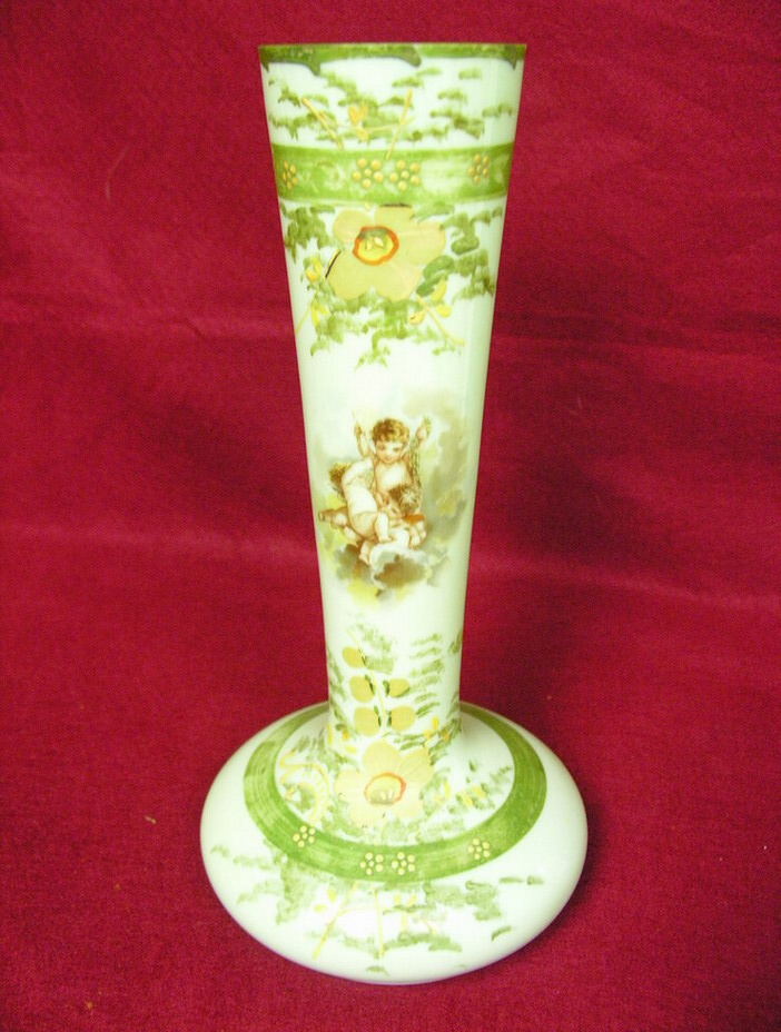 Appraisal: BRISTOL CHERUB DECOR VASE Hand painted cherubs and flowers Size