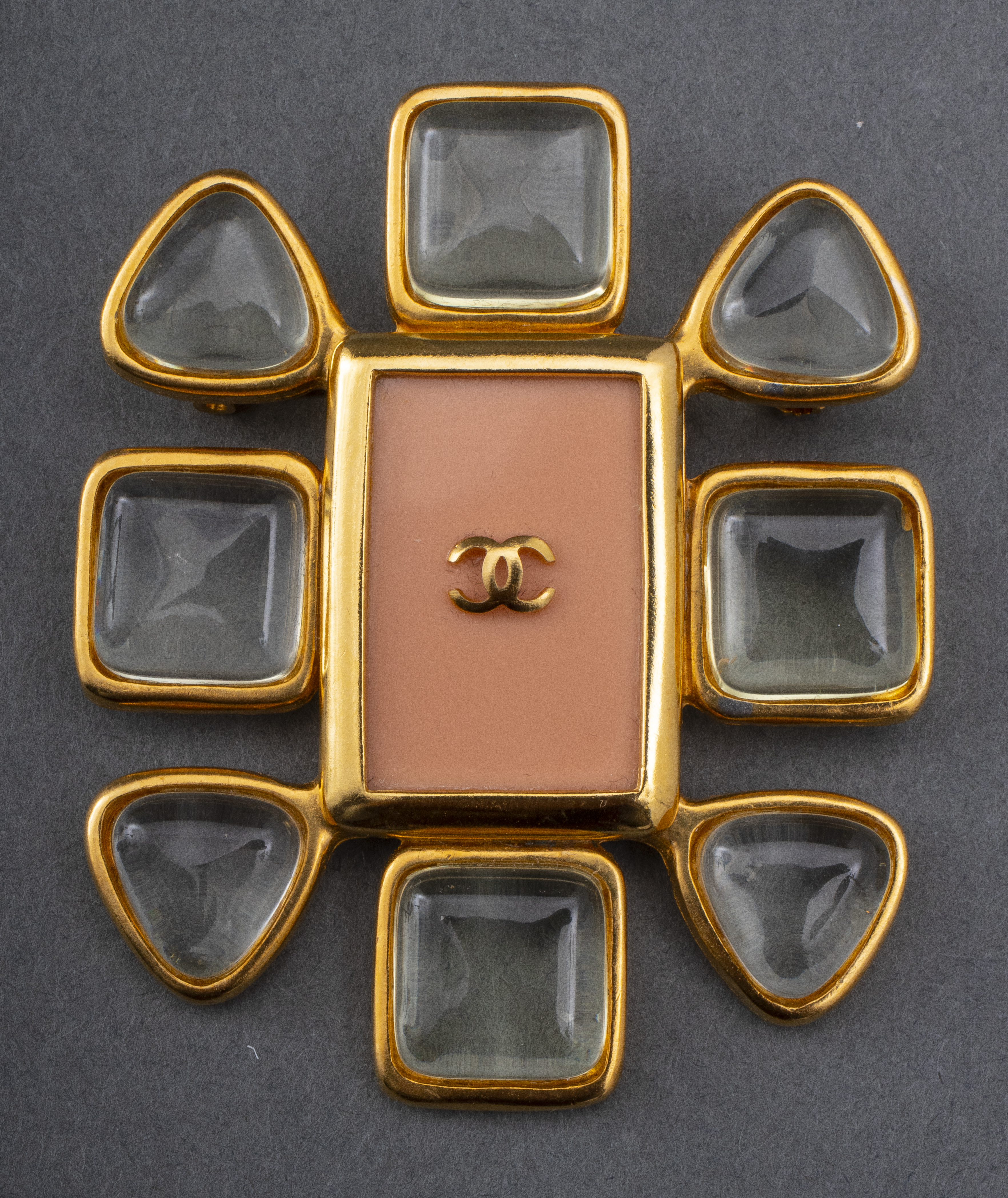 Appraisal: CHANEL RUNWAY GRIPOIX BROOCH PIN Chanel Runway Spring gold-tone metal