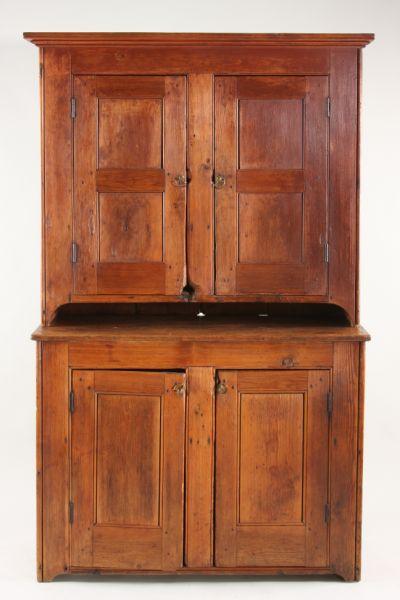 Appraisal: Southern Stepback Flatwall Cupboard late th c two part form