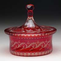 Appraisal: BOHEMIAN GLASS BOX Covered glass box with ruby flash overlay