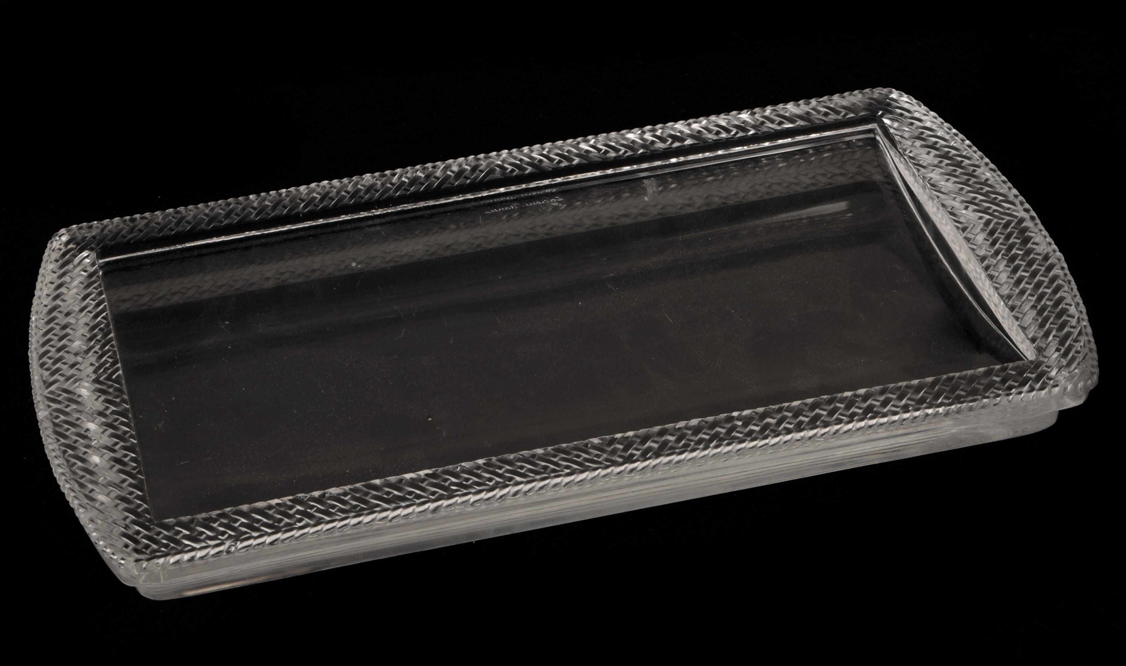 Appraisal: A Lalique France glass tray with braided borders etched Lalique