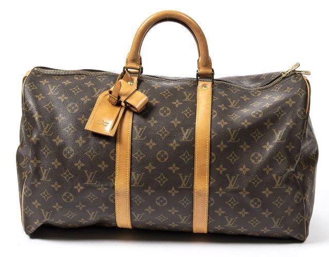 Appraisal: Louis Vuitton Keepall duffle bag in brown monogram coated canvas