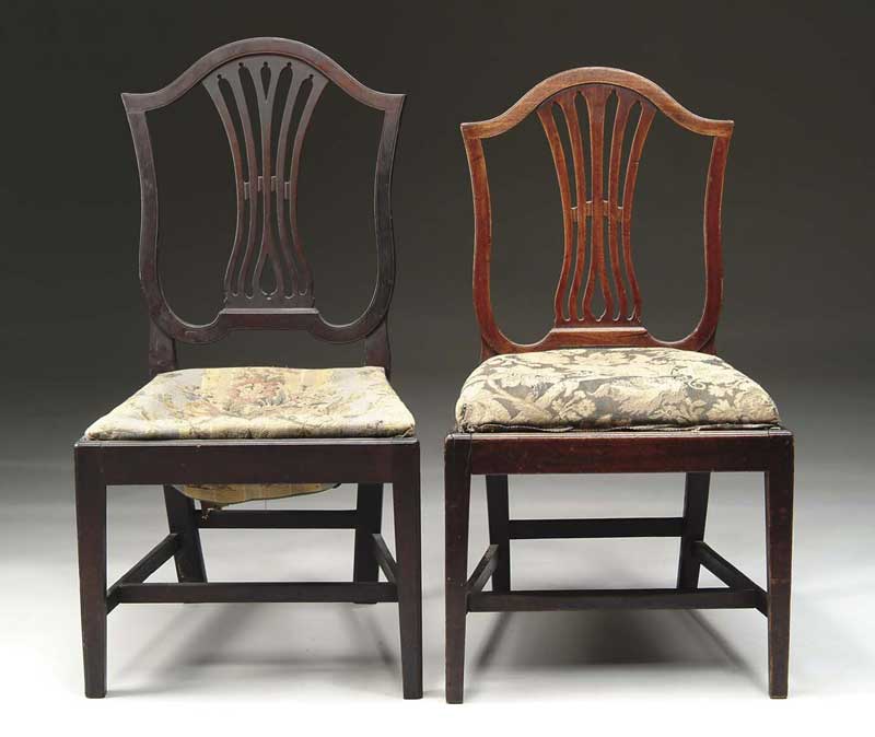 Appraisal: TWO HEPPLEWHITE DINING CHAIRS Both appear to be in mahogany