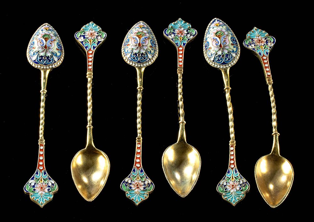 Appraisal: Six th C Russian Matched Gilt Enamel Spoons Eastern Europe